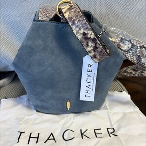 Thacker Blue Shoulder Bag with Snake Print Strap NWOT